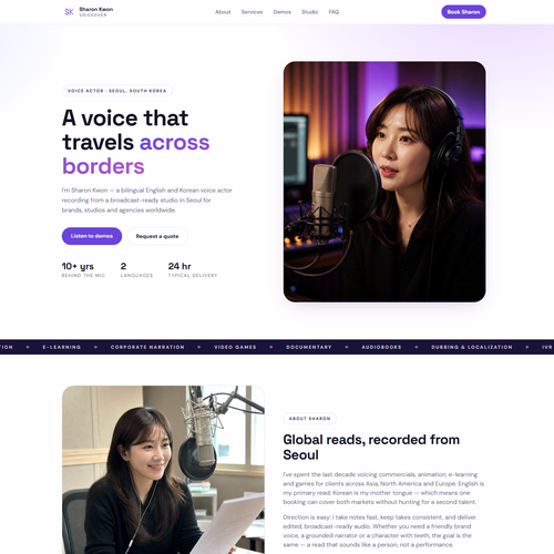 Artist website with the title 'Voiceover sound artist'