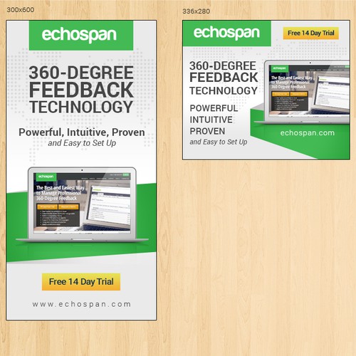 Laptop design with the title 'EchoSpan 360-degree feedback review and performance review tools'