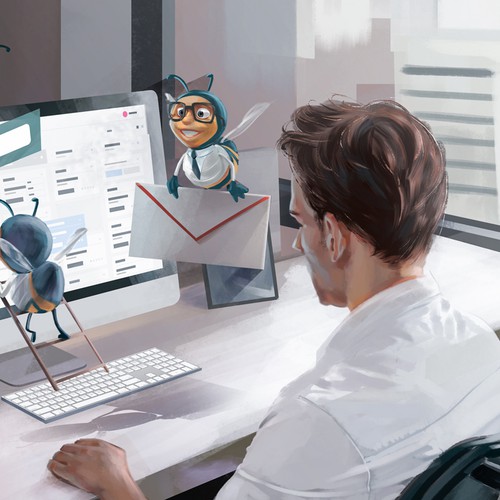 Realistic design with the title 'Web project with bee workers'