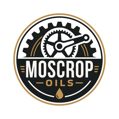 Modern vintage logo with the title 'Moscrop Oils — Modern British Engineering Logo'