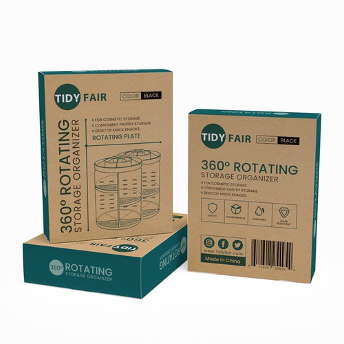 Cardboard design with the title 'Create a unique packaging box design for TidyFair'