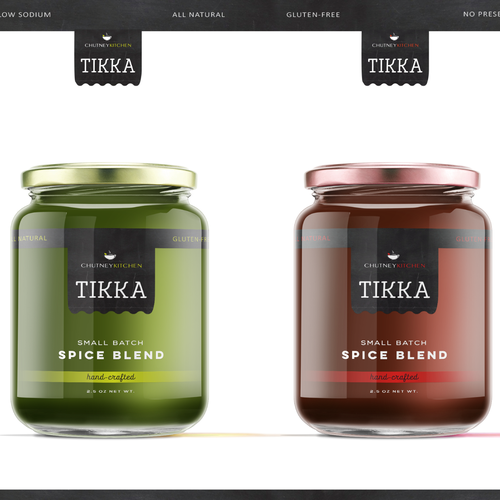 Spice label with the title 'Chutney Kitchen label design. '