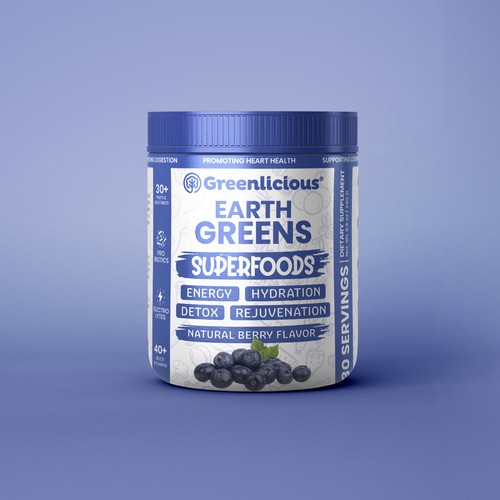 Superfood packaging with the title 'Grrenlicious Superfood label design'