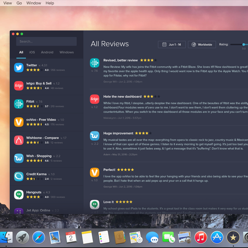 Review design with the title 'OS X app and icon design'