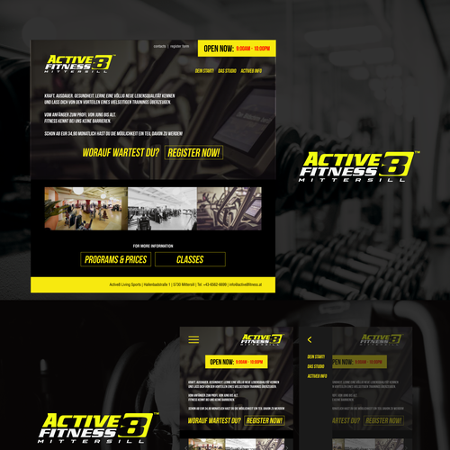 Interactive design with the title 'New homepage concept for our fitnesscenter'