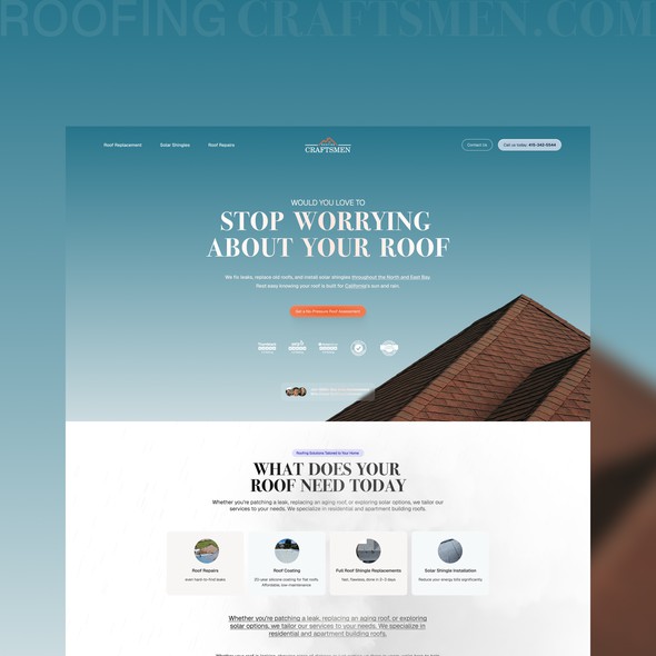 Mobile website with the title 'Website Roofing Craftsmen'