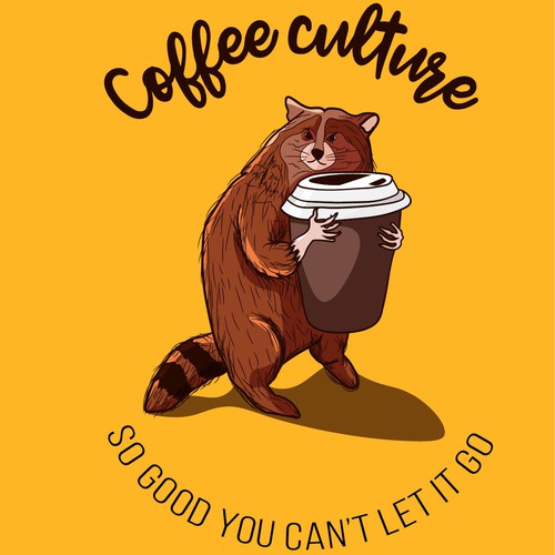 Yellow artwork with the title 'Illustration for coffee store'