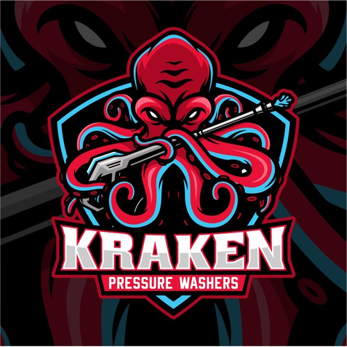 Carwash logo with the title 'Washer Pressure mascot character, Pressure washing mascot logo design - Kraken'