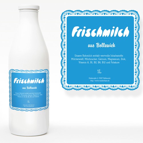 Milk label with the title 'Design für Milchflaschen'