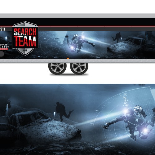 Underwater design with the title 'Underwater SEARCH TEAM Trailer'