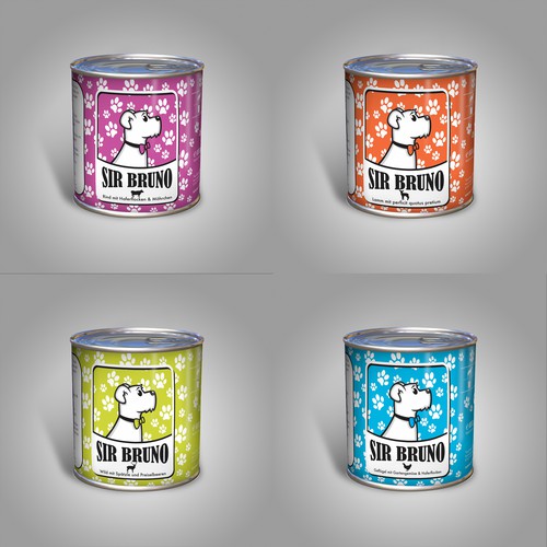 Dog food packaging with the title 'SIR BRUNO packaging design'