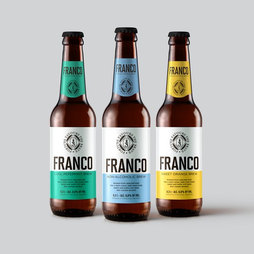 Liquor packaging with the title 'Label for beer Franco'