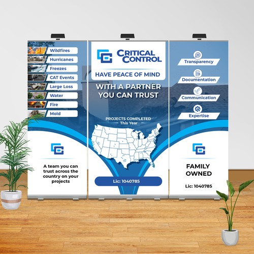Trade show design with the title 'Trade show banners for critical control'