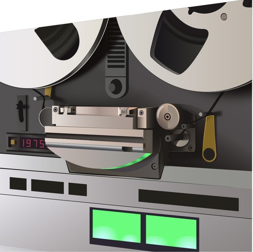 Notes design with the title 'Illustration of real to reel tape machine'