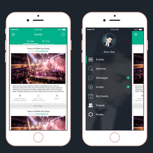 Match design with the title 'Event Dating app'