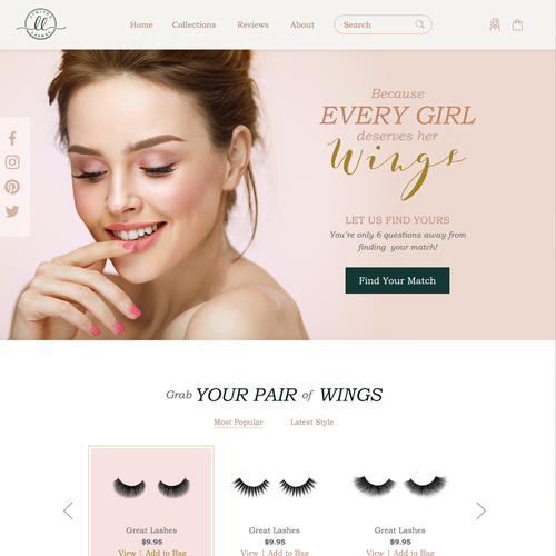 Interface design with the title 'Design a website for lashes'