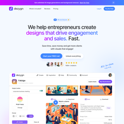SaaS website with the title 'Web Page Design For a All-In-One Design Software Solution'