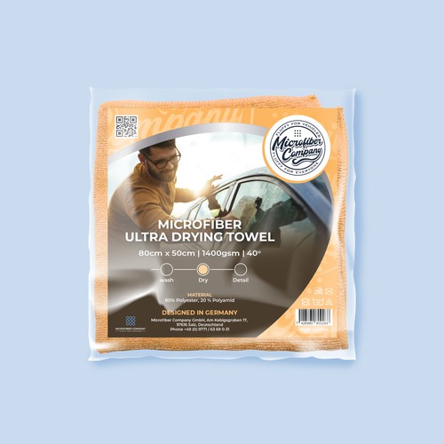 Towel design with the title 'Microfiber drying towel'