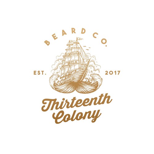 Beard design with the title 'vintage illustration logo for Thirteenth Colony Beard Co.'
