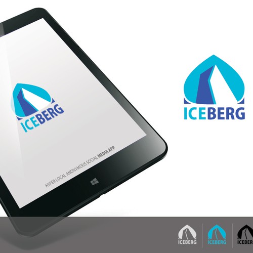 Tablet logo with the title 'Create an intriguing iceberg design for new hyper local anonymous social media app 'Iceberg'.'