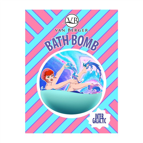 Cartoon packaging with the title 'Bath Bomb'