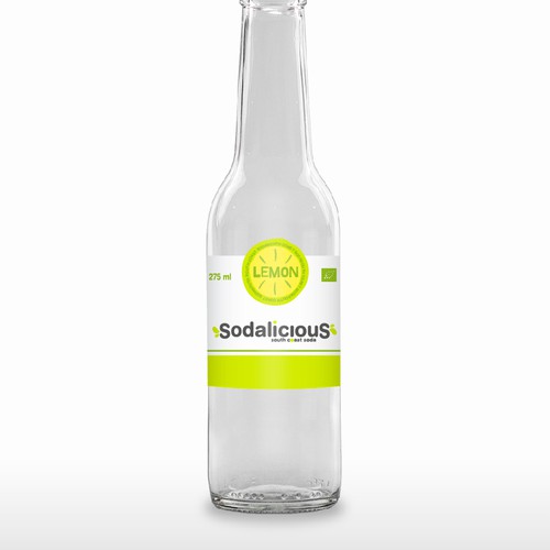 Lemonade label with the title 'Label and logo Design for Sodalicious'