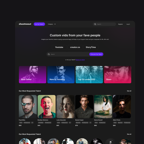 Video website with the title 'Content Creator Video Website Design'