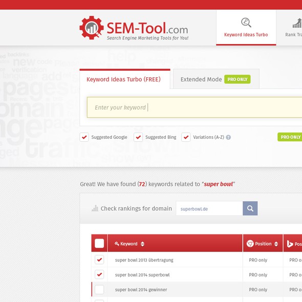 Intuitive design with the title 'Sem Tool Home page'