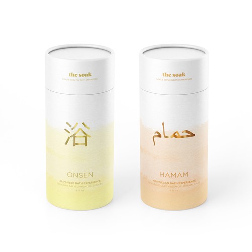 Label packaging with the title 'The soak. Bath experience packaging design'