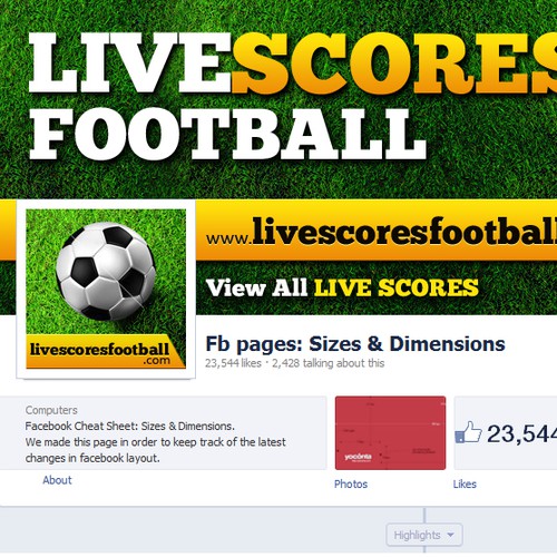 Football design with the title 'Design a facebook cover and profile picture for Live Scores Football'
