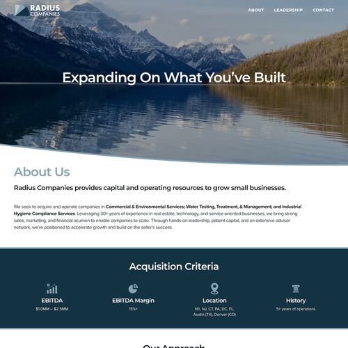 Design with the title 'Radius Companies Landing Page Design'