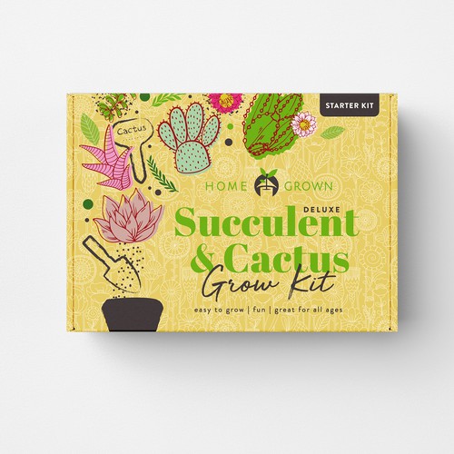 Retail packaging with the title 'Succulent & Cactus grow kit'