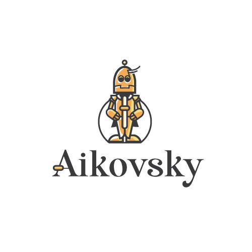 橙色和黄色标志的标题“Aikovsky”