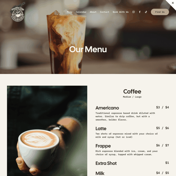 Map website with the title 'Double Tap Espresso Mobile Coffee Website'