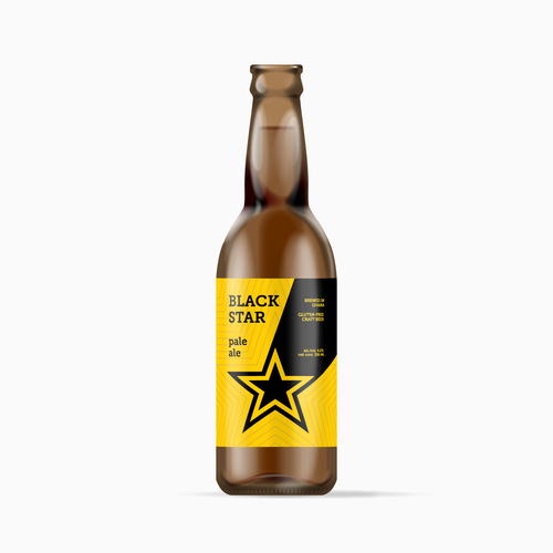 Yellow packaging with the title 'Label design for 'Black Star' - a craft beer brand from Ghana'