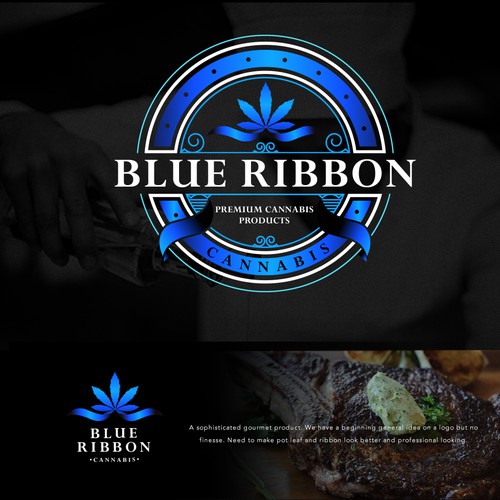 Cannabis leaf logo with the title 'BLUE RIBBON CANNABIS'