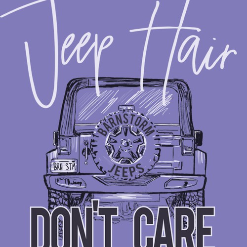 Car t-shirt with the title 'Jeep Hair Don't Care TShirt Design'