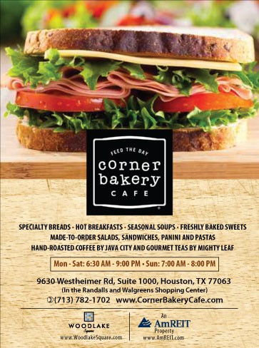 Magazine ad design with the title 'Create an ad for Corner Bakery Cafe'