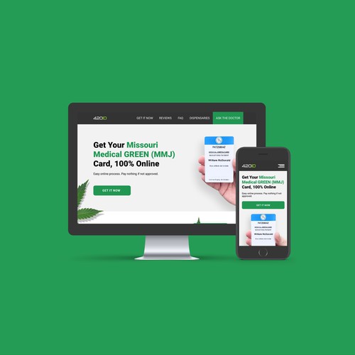 Marijuana leaf design with the title 'Landing Page Concept For 420id.com / 420id.net'