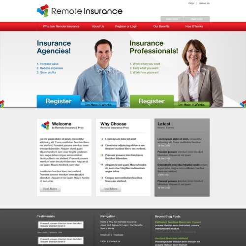 Business website with the title 'Website Design for Remote Insurance Professionals'