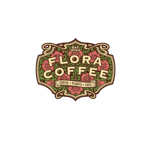 Art Nouveau logo with the title 'Flora Coffee'