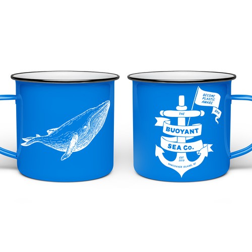 Single-color design with the title ''Buoyant Sea Co' branded mugs'