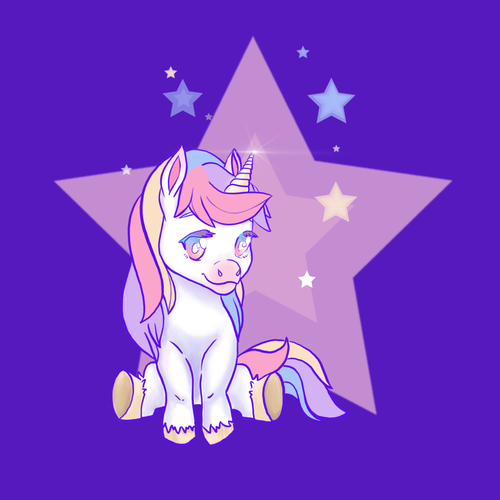 Unicorn artwork with the title 'charackter design for children merchandice'