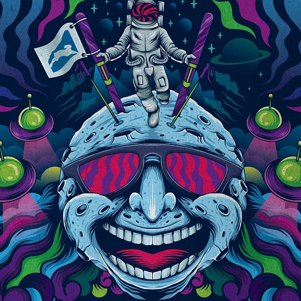 Astronaut illustration with the title 'ballhooter festival poster'