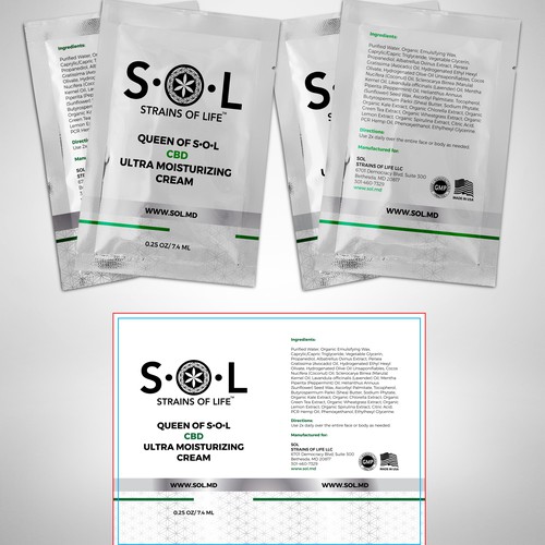 White background design with the title 'Moisturizing cream packet design'