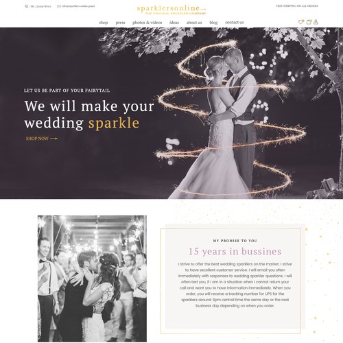 Bridal design with the title 'Website for Wedding Sparklers'