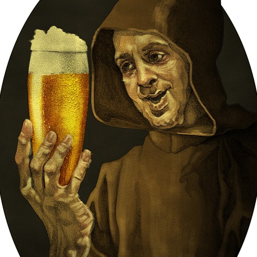 Monk design with the title 'The monk beer'