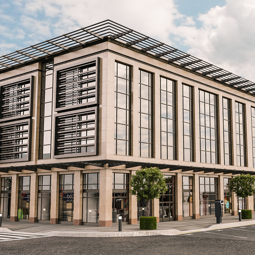 Commercial design with the title '3d Rendering for a commercial building'