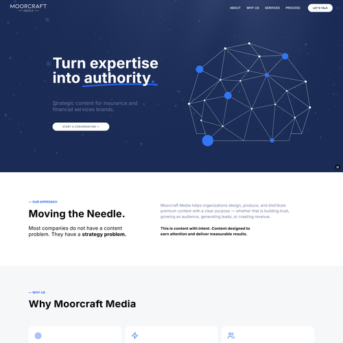 Design with the title 'Moorcraft Media — Website Redesign'