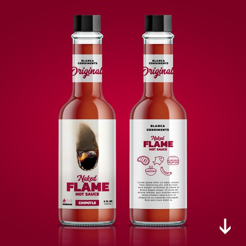 Sauce label with the title 'Hot sauce name+label'